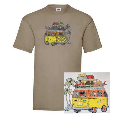 ΧΑΚΙ t-shirt FRUIT OF THE LOOM με στάμπα A417